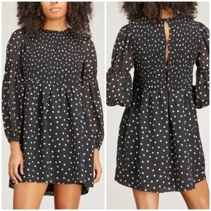 GANNI Smocked Polka Dot Mini Dress Sz‎ 38